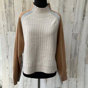French Connection Women's Size Large Mock Neck Crop Sweater Ivory/Tan